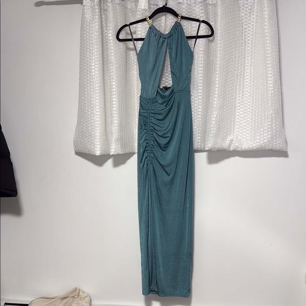 Forever 21 Green Halter Ruched Gown